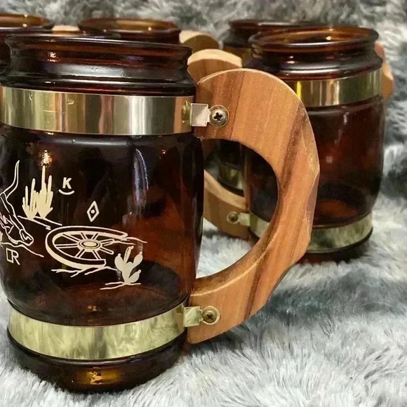 Vintage Siesta Ware Cowboy Barrel
Mugs & Wood  Serving Tray Set | - Picture 11 of 16